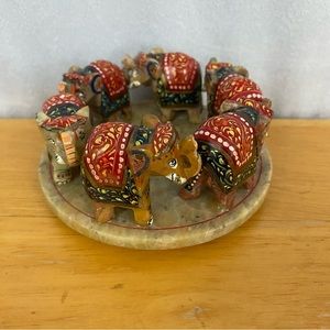 India Elephants Marble Figure